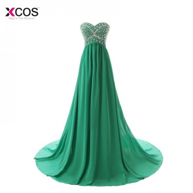 Emerald green Chiffon Crystal Beads Evening Dresses Long 2018 Sweetheart Formal Prom Party Gown robe longue 2018