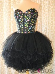 Simple-dress Stunning Gems Sparkle Black Tulle Mini 2015 Homecoming Dresses/Cocktail Dresses/Evening Dress TUHD-7416