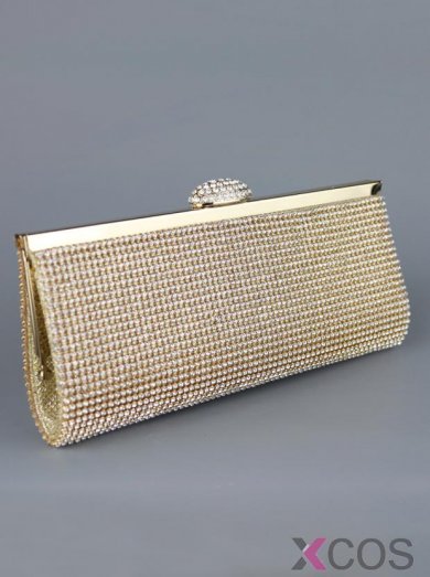 Women Crystal PU Evening Handbags Clutches Gold