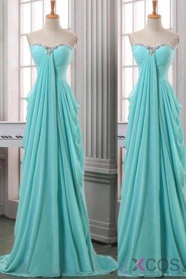 Sweetheart Long Chiffon Beading Elegant Cheap Prom Dresses OK12