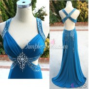 Simple-dress 2015 Elegant Mermaid Sweetheart Ruched Floor-length Chiffon Beading Cross Back Prom Dress/Evening Dress CHPD-8089