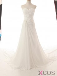 2015 Elegant A-line Sweetheart Ruched Lace-up Long Chiffon Sequins Wedding Dress CHWD-7367