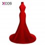 XCOS Real Photo Sexy Women Burgundy Mermaid Slit Red Purple Prom Dresses Long 2018 Formal Evening Gowns vestidos largos