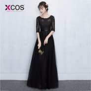 XCOS Elegant Long Eveing Dress Lace Navy Blue 2018 robe sirene robe Custom Made Formal Party Dresses Robe De Soiree