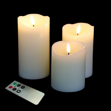 Eywamage Real Wick Wax Flameless Candles with Remote Set of 3, Electric LED Pillar Candles Battery Operated Ivory Timer Fake Candles, 3 Inch Diameter 4 5 6 Inch Tall