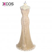 2018 Robe De Soiree Diamond Evening Party Dress Nude Color Tulle Champagne Gold Party Occasion Formal Long Evening Dress