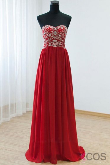 Empire Waist Red Backless Sexy Long Prom Evening Dress ED0876