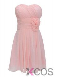 New Arrival 2014 Pink Sweetheart Hand Made Flower Knee Length Chiffon Bridesmaid Dress CHBD-80078