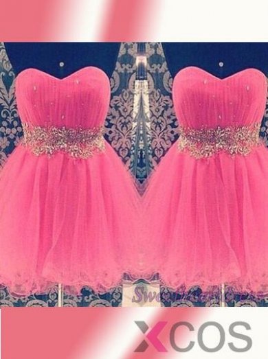 Simple-dress 2015 Modern A-line Sweetheart Mini Tulle Beading Homecoming Dress/Cocktail Dress/Party Dress TUHD-81144