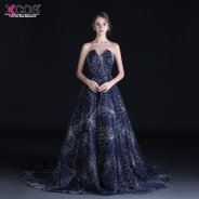 Robe De Soiree Glitter Shiny Evening Dress 2018 Real Sparkling Sexy Evening Party Special Occasion Navy Blue Long Formal Dresses