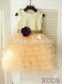 Simple-dress 2015 Gold Scoop Ball Gown Tulle Ruffles Flower Girl Dress TUFGD-8119