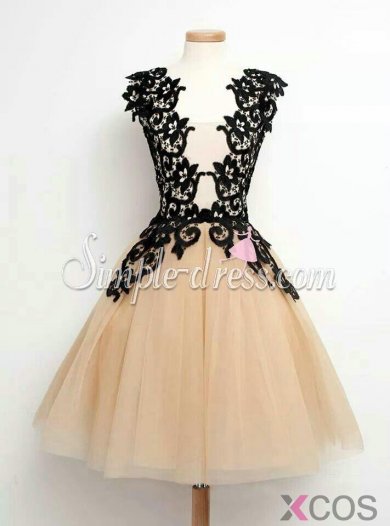 Simple-dress Elegant A-line Black Lace Short Tulle 2015 Homecoming Dresses/Party Dresses/Cocktail Dress TUHD-70822