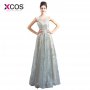 XCOS 2018 Formal Dress Scoop Green Bling Evening Dresses Long for Women A Line Prom Gowns Avondjurken Gala Jurken