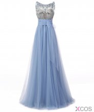 Gorgeous Scoop A-line Beading Long Lalic Prom/Evening Dress With Bow Sash