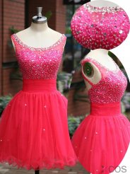 Simple Dress Short Scoop Beading Tulle Backless Tulle Prom Dresses/Homecoming Dresses TUPD-7158