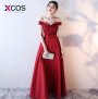 XCOS Wine Red off the shoulder Prom Dresses Appliques Simple Lace Floor Length Party Dess Custom Made Evening Gowns