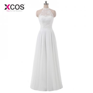 XCOS Beach White Wedding Dresses Lace Chiffon Pregnant Brides Dresses Cheap Wedding Gowns 2018 Vestido de Noiva