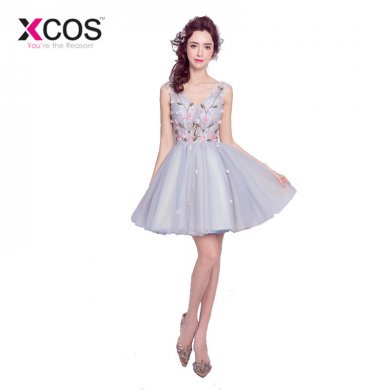 XCOS Grey Short Homecoming Dresses Flower Vestidos De Graduacion Cortos Lace Beading 2018 Special Occasion Dresses Robe Cocktail