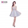 XCOS Grey Short Homecoming Dresses Flower Vestidos De Graduacion Cortos Lace Beading 2018 Special Occasion Dresses Robe Cocktail