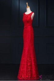 Sheath Real Sexy Red Lace Long Mermaid Backless Prom Evening Dresses ED0713