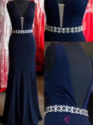 Sexy Mermaid Backless Long Prom dress-Beaded Navy Blue Chiffon Prom Dress