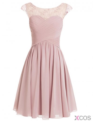 Sexy A-line Scoop Chiffon Cap Sleeves Pink Short Prom/Homecoming Dress With Beading