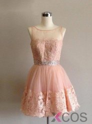 Simple-dress Pretty Scoop A-line Lace Short Homecoming Dresses/Sweet 16 Dresses LAHD-70713