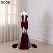 New Arrival Burgundy Long Mermaid Prom Dress 2018 Women's Beaded Sexy Amazing Floor Length Robe De Soiree