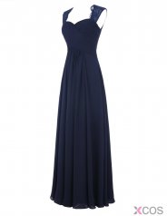 Simple A-line Sweetheart Sleeveless Chiffon Ruffles Long Navy Blue/Pink Prom Dress