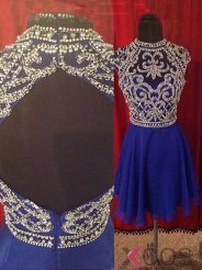 Simple-dress Handmade Beaded Capped Mini Royal Blue Chiffon Homecoming Dress/Party Dress CHHD-70716