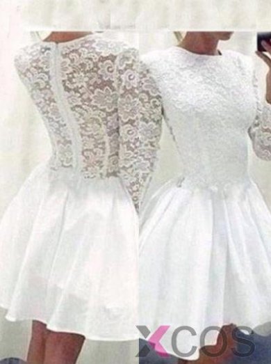 Simple-dress Hot-selling Cowl Long Sleeves White Short Lace Homecoming Dresses/Party Dresses LAHD-70777