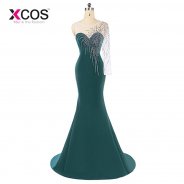 Robe De Soiree Mermaid Green Long Evening Dress Party Elegant Vestido De Festa One Shoulder Long Sleeve Prom Gown 2018