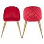 Vipride Velvet Upholstered Dining Chairs Set of 2, Mid Century Accent Chair Adjustable Metal Legs Wood Color Modern Side Chairs for Living Room, Red