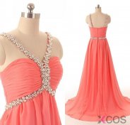 Exquisite A-line Floor Length Chiffon Beaded Zipper Prom Dress CHPD-7214