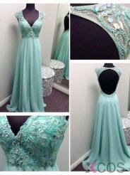 Simple Dress Handmade Beading Open-back Long Chiffon Prom Dresses/Evening Dresses CHPD-7206