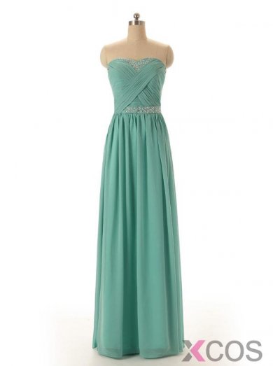 High Quality Green Sweetheart Beading Pleat Chiffon A Line Bridesmaid Dress CHPD-80062