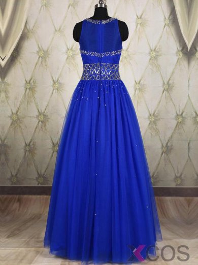 Fashion A-line Floor-Length Blue Chiffon Prom Dress With Beading