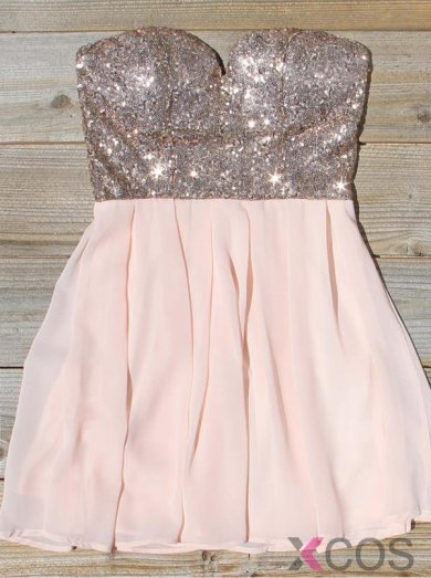 2015 Charming A-line Sweetheart Mini Chiffon Sequin Homecoming Dress CHHD-7245