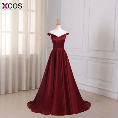 Robe De Soiree Evening Dress Long 2018 Wine Red Elegant Satin V Neck Prom Party Dresses Evening Gown Abendkleider Abiye