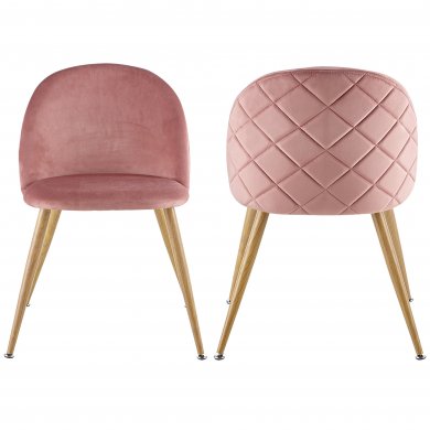 Vipride Velvet Upholstered Dining Chairs Set of 2, Mid Century Accent Chair Adjustable Metal Legs Wood Color Modern Side Chairs for Living Room, Pink