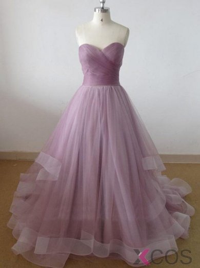 Simple-dress Elegant Strapless A-line Floor-length Long Tulle Ball Dress/Quinceanera Dresses/Wedding Gown TUPD-70727