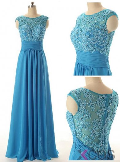 Simple Dress Elegant Scoop Long Beading Chiffon Prom Dresses, Evening Dresses CHPD-7121