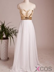 Elegant A-line Sweetheart Chiffon Long White Prom Dress Evening Gowns With Beading