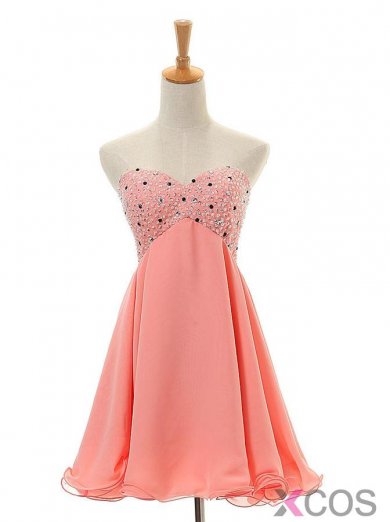 2015 Charming A-line Sweetheart Mini Lace-up Chiffon Beading Homecoming Dress CHHD-7275