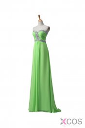 Sage Chiffon Long Beaded Empire Prom Evening Dresses ED0664