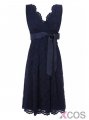 Simple Dress V-neck Navy Lace Sash Bridesmaid Dresses/Party Dresses LABD-7177