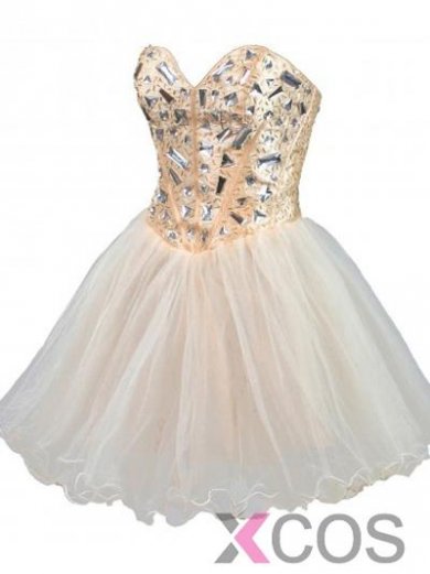 2015 Sexy A-line Sweetheart Mini Lace-up Organza Beading Homecoming Dress ORHD-7256