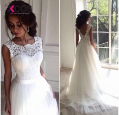 XCOS robe de mariage 2018 New Lace O-Neck Lace Tulle Boho Chick Wedding Dresses Summer Beach Bridal Gown Bohemian Wedding Gowns