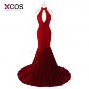 Elegant Long Prom Dresses 2018 Sexy High Neck Trumpet Girl Black Backless Mermaid Velvet Burgundy African Prom Dress SC153