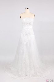 Simple Dress 2015 Wedding Dresses, Strapless Long Beading Lace Wedding Dresses, White Wedding Dresses for 2015 LAWD-7069